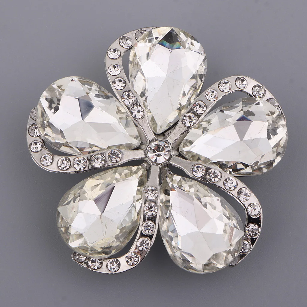 1Pcs Beautiful Floral Rhinestone Shank Button Crystal Flower Brooch Decorative Buttons Sewing Embellishments for Wedding Dress