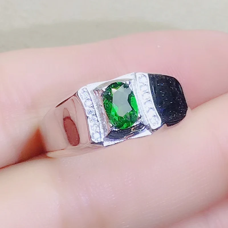 Мужское кольцо, Натуральный Реальный диопсид, серебро 925 пробы, 0.5ct, драгоценный камень, хорошее ювелирное изделие, кольца ручной работы J91276