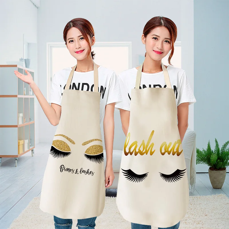 Parent-child Kitchen Apron Cartoon Eyelash Print Sleeveless Cotton Linen Aprons for Kids Men Women Home Cleaning Tools