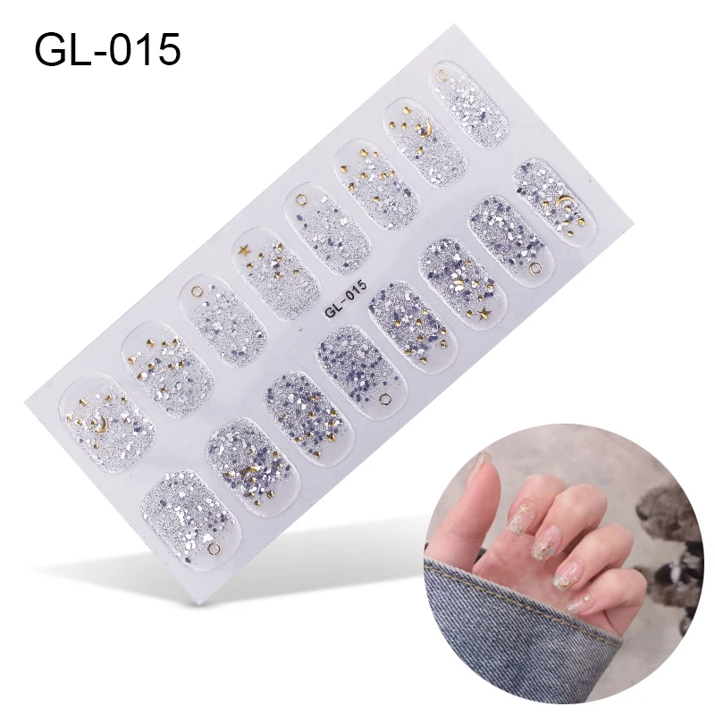 16 стикеров, модные переводные наклейки для ногтей, Корейская коллекция, маникюр, сделай сам, лак для ногтей, полоски, обертывания, вечерние - Цвет: GL-015