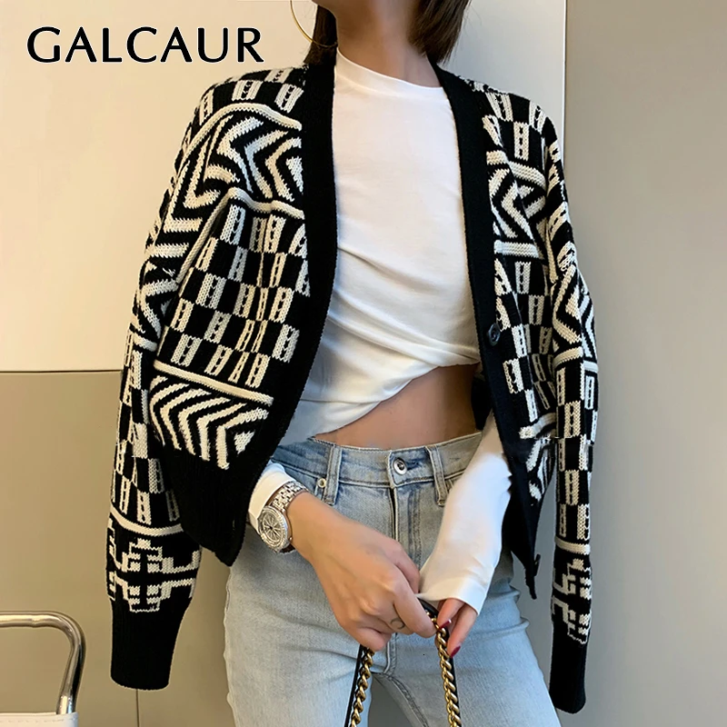 Женский винтажный Кардиган с длинным рукавом GALCAUR Свободный кардиган оверсайз