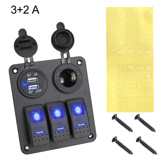 Gang 4.2A Digital Rocker Toggle Switch Panel 2 USB Slot Socket Voltage Display Cigarette Marine Boat Outlet Combination