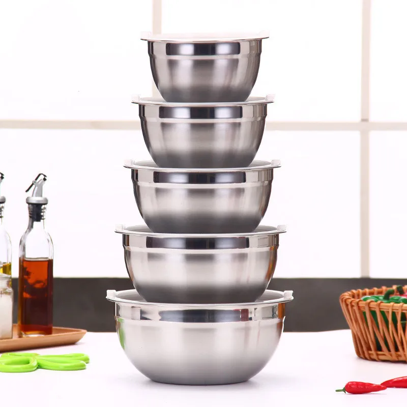 Description Picture 6 of itemStainless Steel Salad Mixing Bowl with Lid Fruit Vegetable Dough Basin Egg Beater Bowls Food Container Kitchen Utensil
