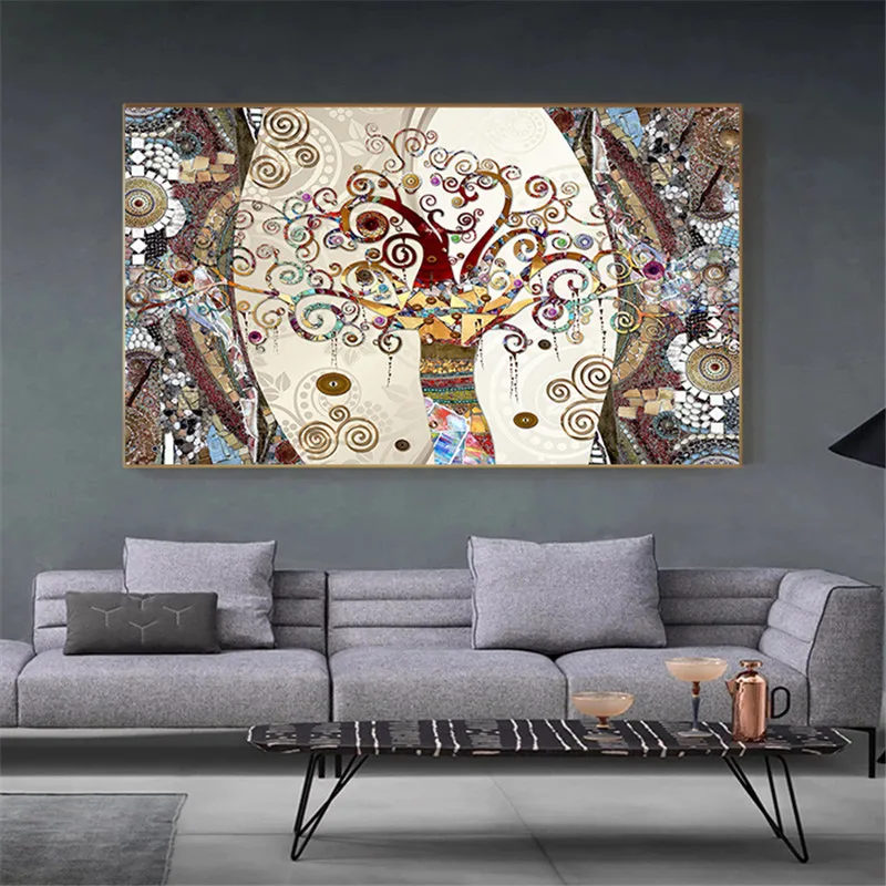 

Vintage Poster Tree of Life Print Abstract Canvas Painting Gold Wall Art Pictures for Living Room Tribe Wall Decor No Frame