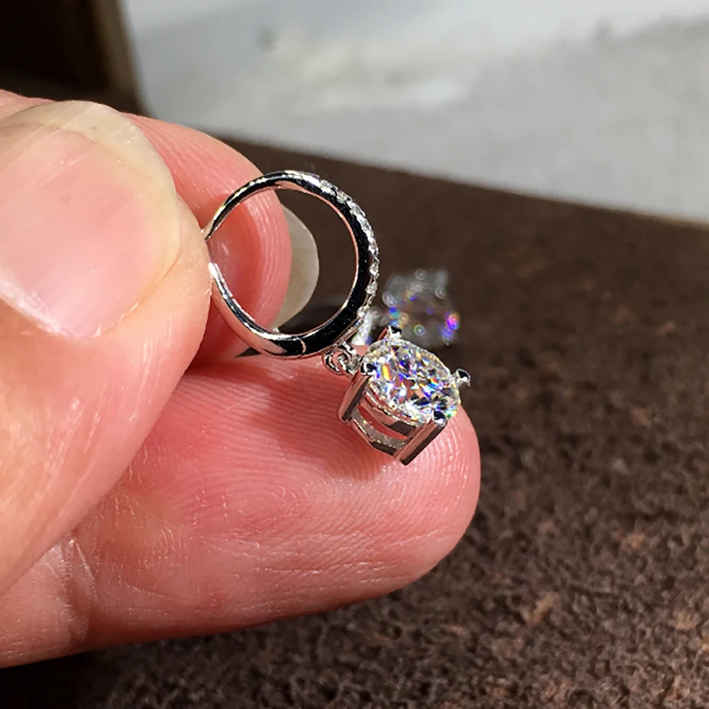 14K White Gold Women Drop Clip Hoop Earrings Moissanite Diamonds 0.5 1 2 3 Carat Round Wedding Party Engagement Anniversary Gift