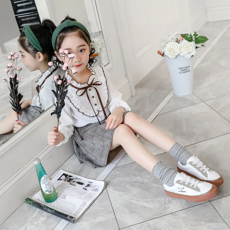 

Girls Autumn Clothing 2019 New Style Western Style Fashionable Suit Skirt Big Kid Shirt Plaid Skirt Two-Piece Set
