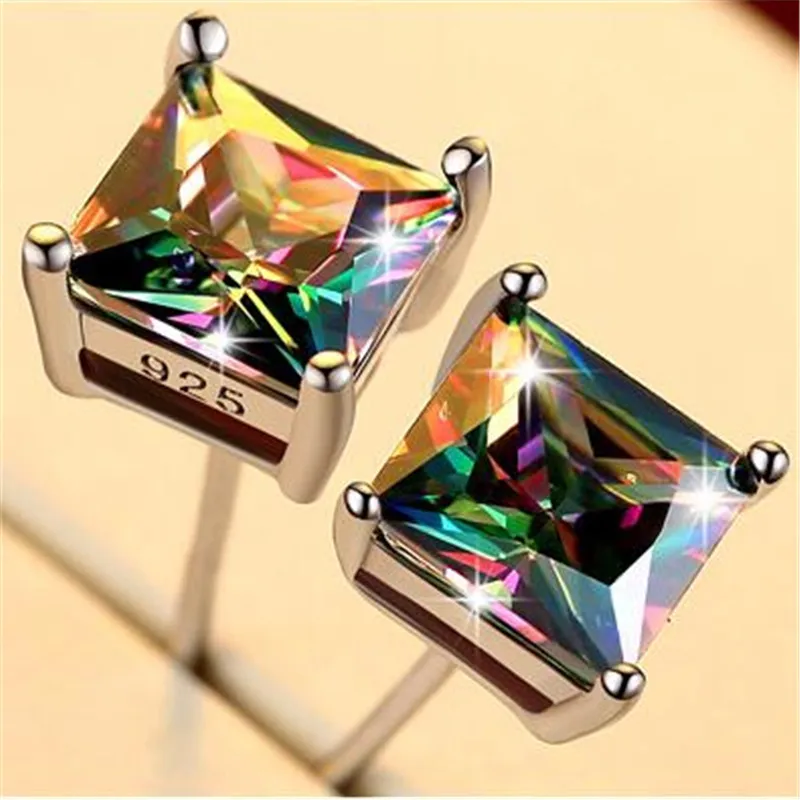 925 пробы серебряные цветные серьги-гвоздики с кристаллами для женщин, серьги для пирсинга, модные ювелирные изделия, серьги eh1326
