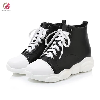 

Original Intention New Stylish Cross-tied Ankle Boots Woman Soft High Platform High Quality Black Fashion Shoes Woman Plus Size