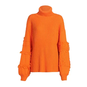 

Winter Stunning Women Warm Turtleneck Sweaters Solid Candy Color Orange Stretchy Embroidery Casual Quality Pullover Knit Sweater