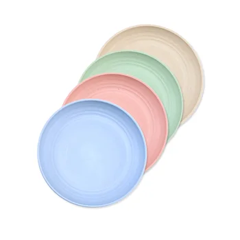 

4Pcs/Set Creative Pure Natural Wheat Straw Dessert Plate Dish Multi-function Plastic Food Dishes Dessert Kitchen Plate Tray