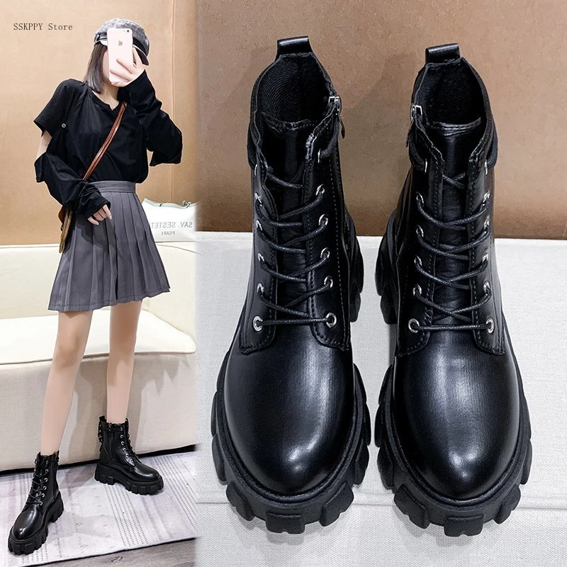 

short Boots Women's 2022autumn and Winter New British Style Thick-soled Wild Plus Velvet Warm and Comfortable Short Boots Women