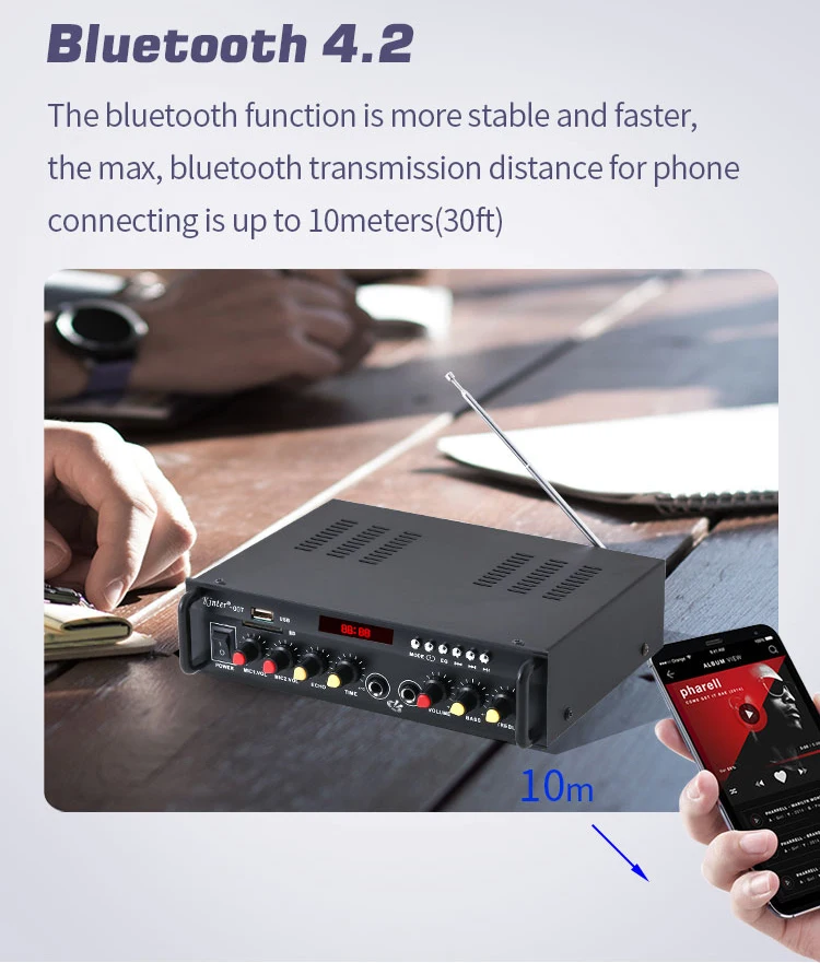 Kinter караоке усилитель аудио Kinter 007 play hifi стерео звук с bluetooth 4,2 USB TF FM Радио Вход 20 Вт 2.0CH