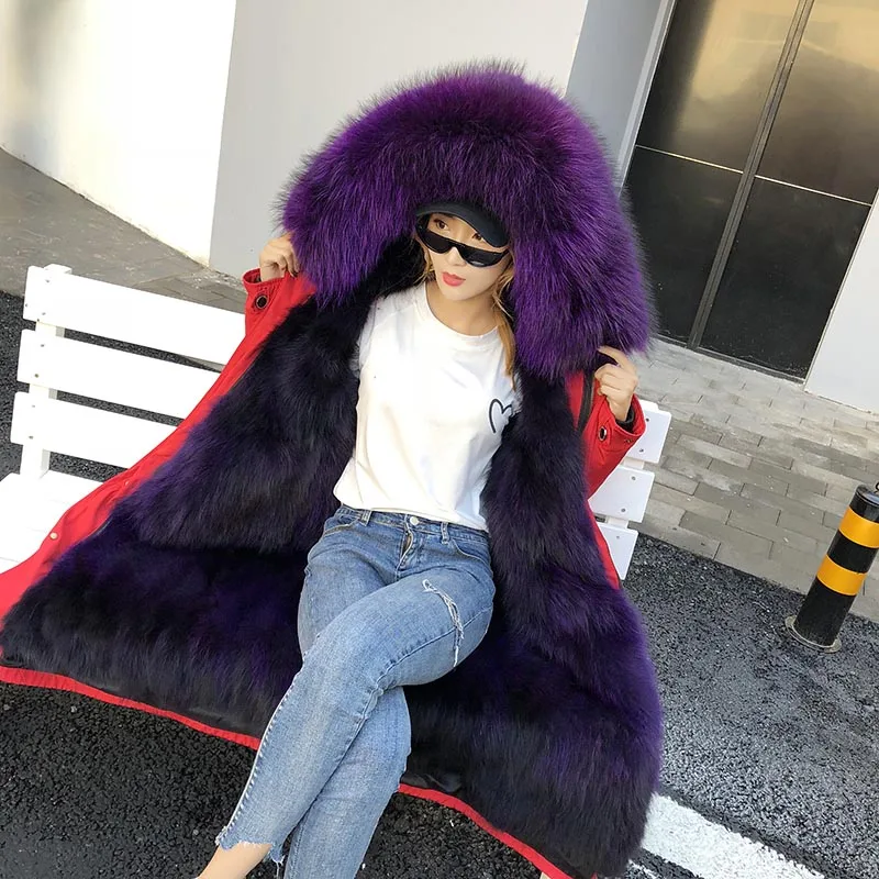 winter fashion real fox hair liner detachable women real fox fur collar warm hooded high quality women fur coat parka