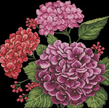 

14/11/22/25/28/18/16CT Popular Counted Cross Stitch Kit Hydrangea Flower Bouquet Pink Red Flowers Greeting