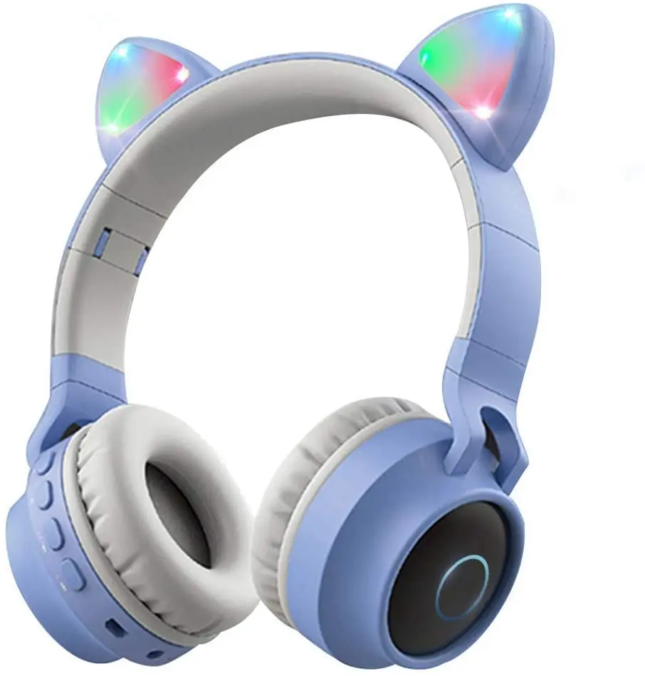 Wireless Bluetooth Kids Headphones Aresrora Cat Ears Bluetooth Over Ear Headphones 85dB Volume Limiting LED Lights TF Card
