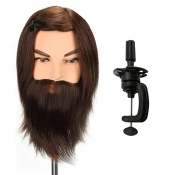 

Male 100% Real Human Hair Mannequin Practice Training Head With Beard Barber Hairdressing Manikin Doll Head For Beauty School