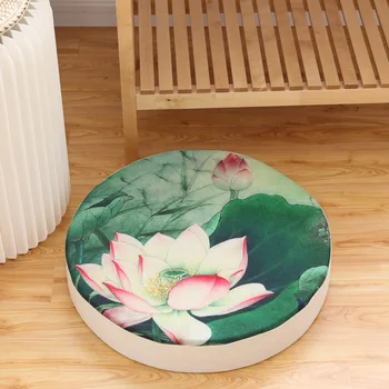 

Original Lotus Pattern Sitting Cushion Round Sponge Cushion Washable Balcony Window Meditation Tatami Mat for Home Indoor Use