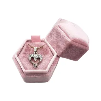 

Velvet Single Necklace Box Hexagon Valentine's Day Ring Box with Detachable Lid