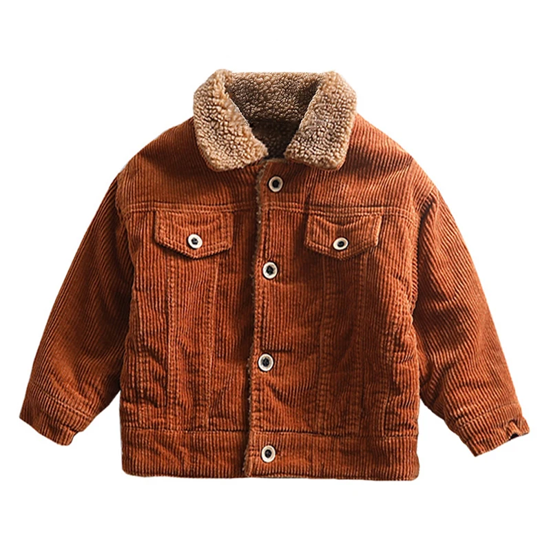 Autumn winter children's clothing jacket boys girls warm jacket children's baby rabbit plush thick coat lapel corduroy coat - Цвет: as picture