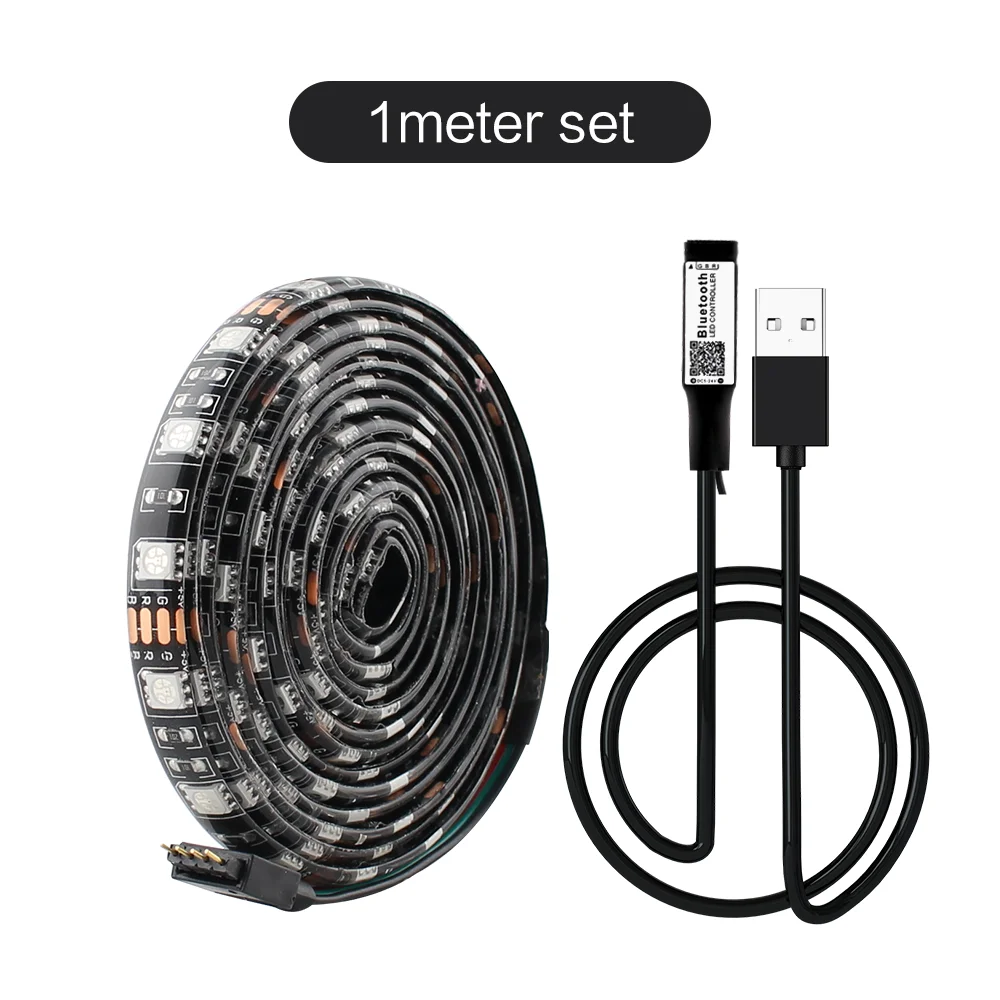 1M Bluetooth Set RGB 5050 Светодиодная лента USB 5 в Bluetooth Водонепроницаемая 50 см-5 м PC USB Светодиодная лента 5 в RGB ТВ ПОДСВЕТКА лента Bluetooth комплект управления - Испускаемый цвет: 1M Bluetooth Set