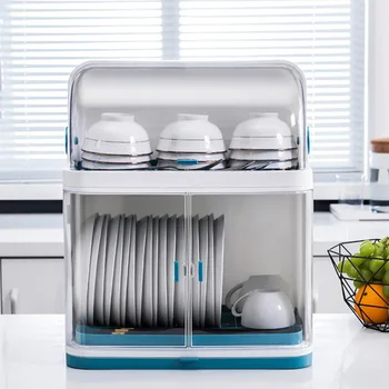 

Kitchen Dish Rack Tableware Box with Lid Put Tableware-Bowl Box Disc Water Draining Storage Shelf Plastic Cupboard Household