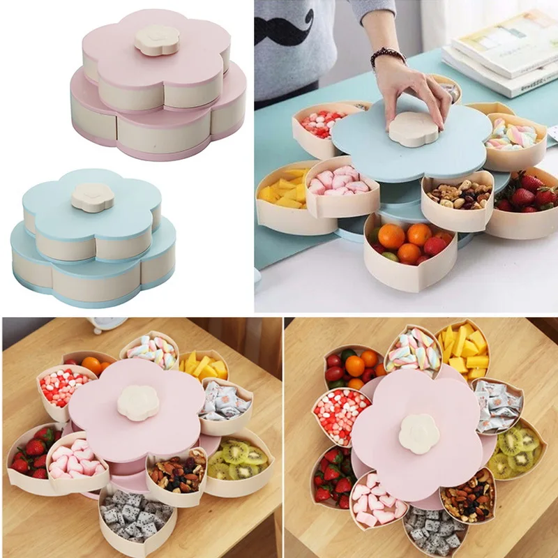 

Creative Plastic Rotating Fruit Box Flower Candy Box Dried Fruit Box Specialty Plates Blossom Snack Bowl With Phone Holder