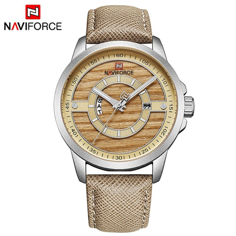 NAVIFORCE Топ бренд Роскошные модные часы Мужские кварцевые часы из розового золота мужские кожаные водонепроницаемые спортивные часы Relogio Masculino - Цвет: Silver Yellow Gray