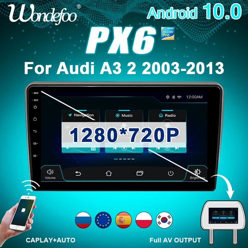 PROD 4001094449630 2 din Android 10 car radio PX6 For Audi A3 8P
2003-2012 S3 2006-2012 RS3 Sportback 2din auto audio stereo navigation
GPS screen