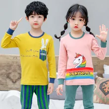 Зимняя Хлопковая пижама для детей; комплект одежды; одежда для сна для мальчиков и девочек; одежда для сна с рисунком единорога; пижамные комплекты; одежда для малышей