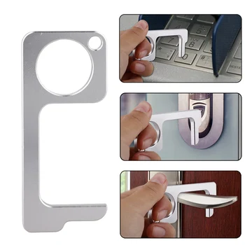 

1pc Antimicrobial EDC Door Opener No-Touch Door Handle Artifact Keychain Portable Press Elevator Tool Door Handle Key For Home