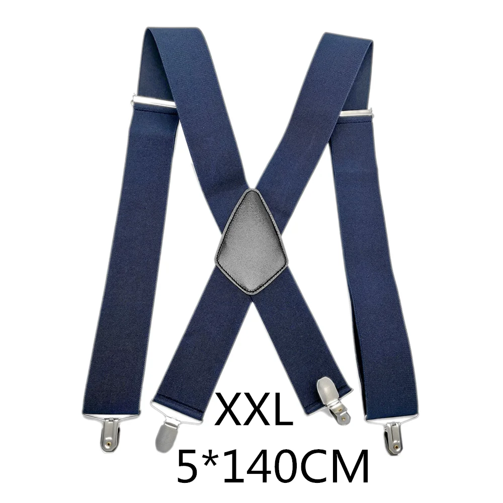 Navy-140cm 50 мм широкие эластичные регулируемые мужские подтяжки X Back Suspender кожа Крест 4 сильные защитные зажимы удерживающие штаны рабочие подтяжки - Цвет: Navy-140cm