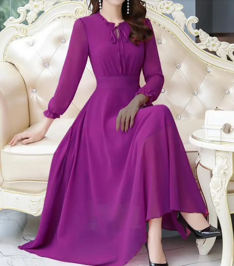 purple Hot selling girls fashion long slim beach dresses women's summer holiday dinner solid blue red elegant vesidos dress#A356 - Цвет: purple