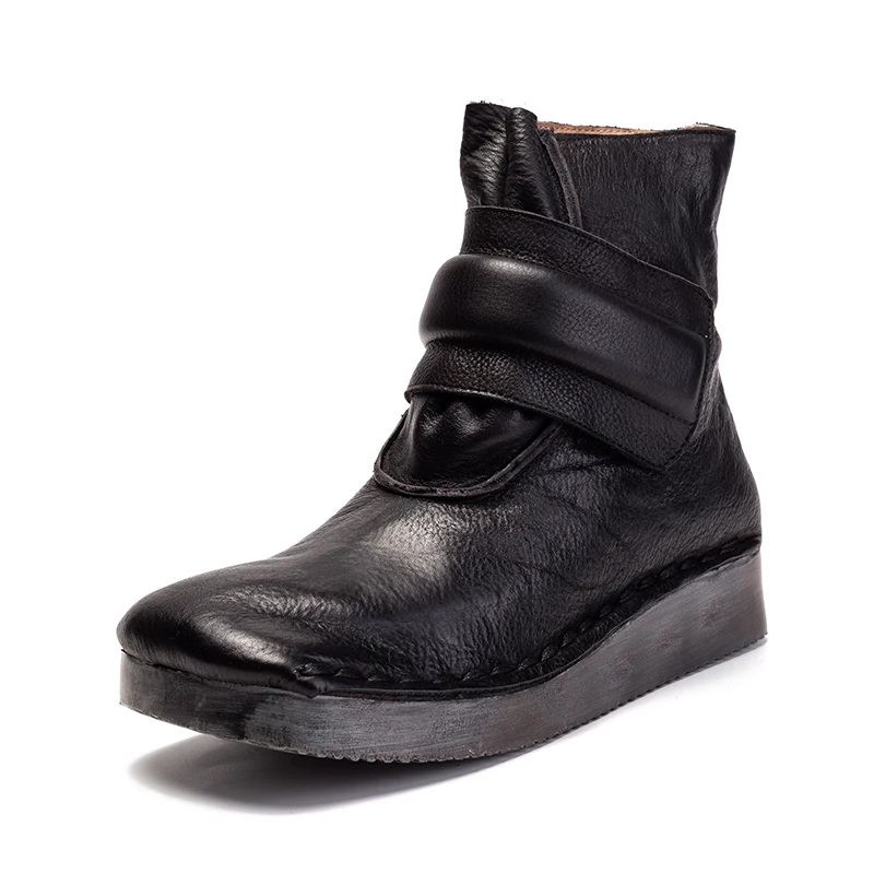 

Handmade Genuine Leather Boots Women Designer Autumn Winter Shoes Lady Vintage Soft Cow Leather Platform Ankle Boots Botas Mujer