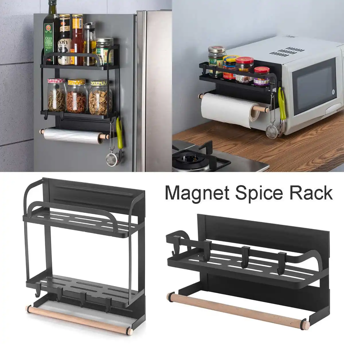 Refrigerator shelf side wall mount multifunctional household kitchen storage rack magnetic non-perforated microwave oven | Дом и сад