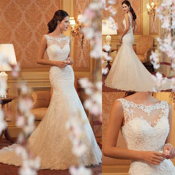 

New Embroidery Lace Mermaid Wedding Dress Sleeveless 2020 Bridal Gown In Dubai Luxury Wedding Gowns Plus Size Customized vestido