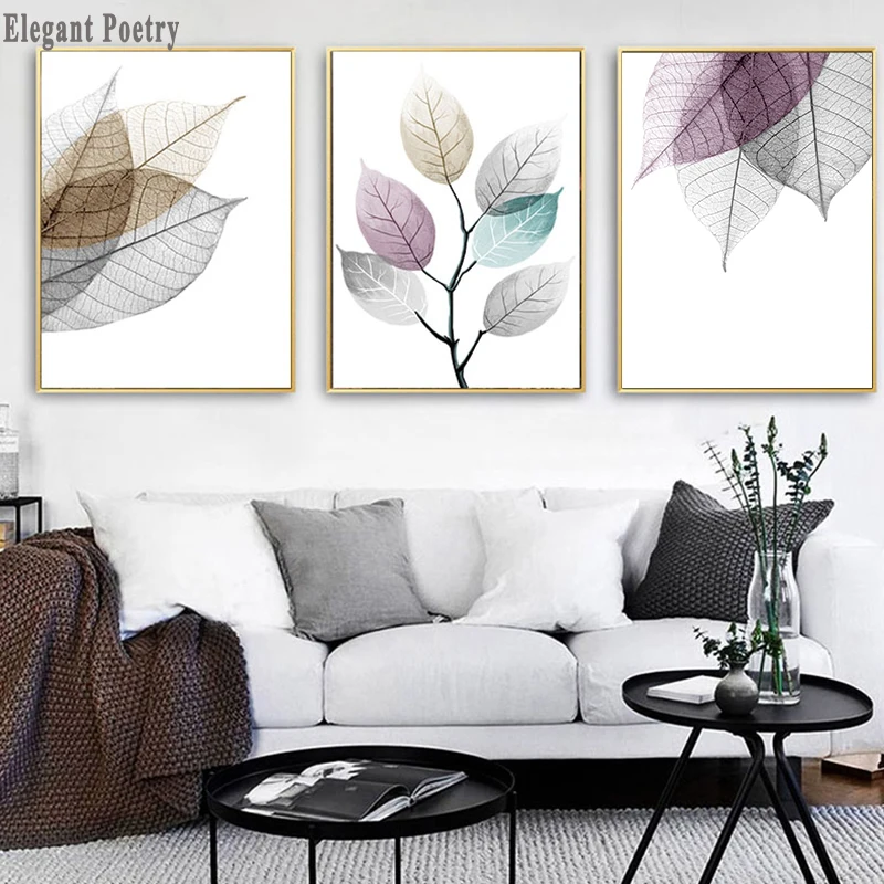 

Scandinavian Clorful Transparent Leaf Poster Abstract Nordic Wall Art Print Canvas Painting Decoration Picture Modern Home Decor