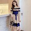 New arrival Runway Chic Elegant Knitting Sweater Casual Dress Long Sleeve Lace-Up High end Stretch Knit Vintage Stripe Dresses ► Photo 3/6