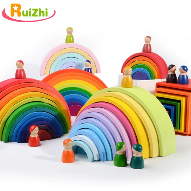  US $12.99  Ruizhi 12pcs Arch Rainbow Building Blocks Wooden Montessori Educational Aids Geometry Learning Game