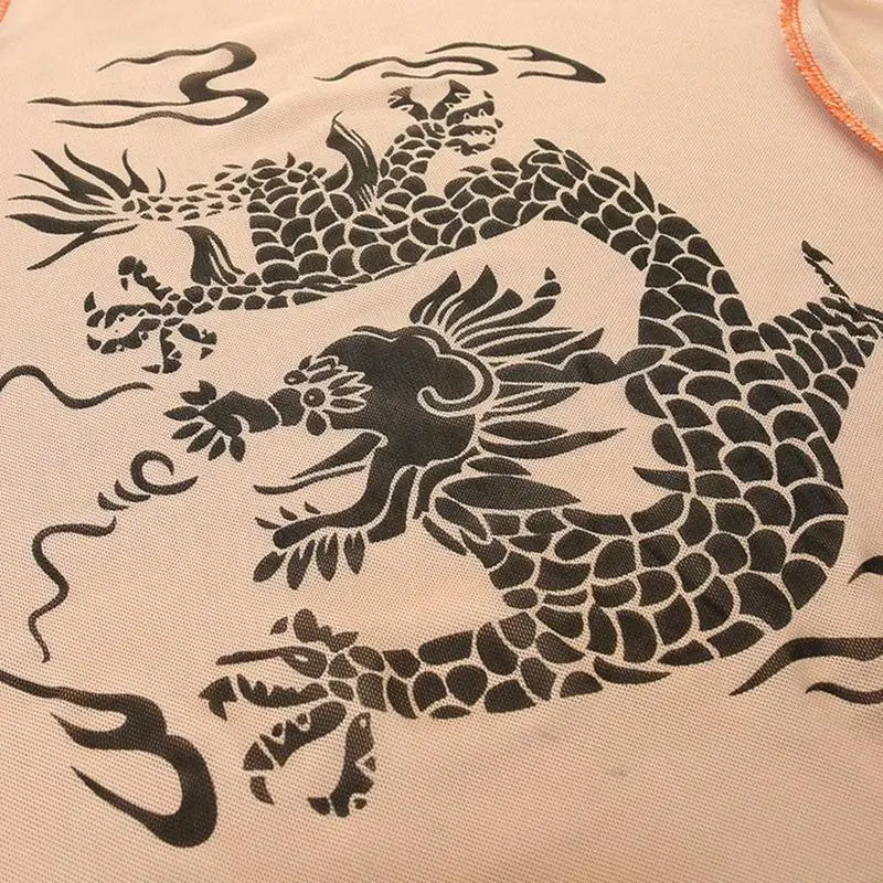 Летняя Сексуальная водолазка с принтом дракона сетчатая рубашка длинными