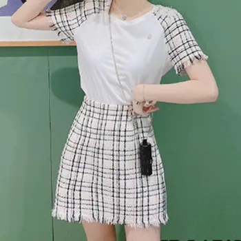 

2020 Spring Summer Women's Plaid Tassel Mini Skirt High Waist Casual Lady Short Skirt