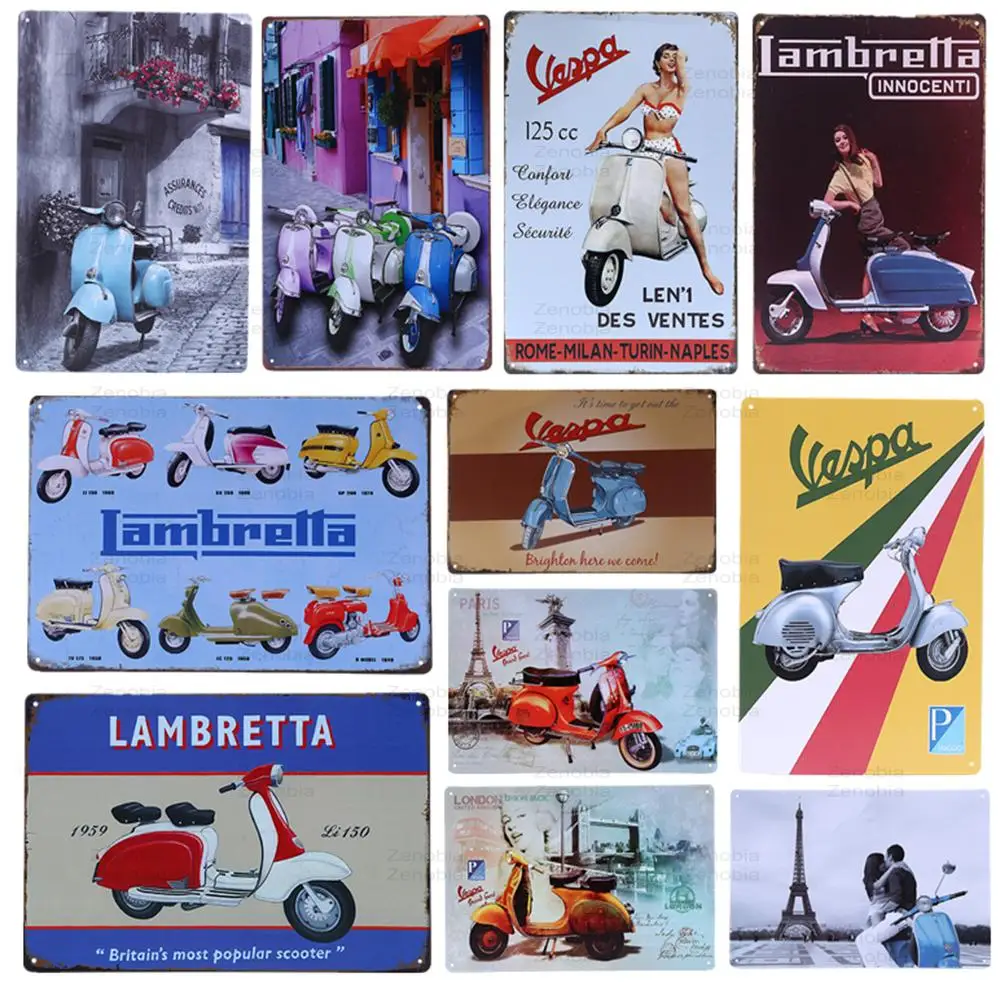 Moto Lambretta Poster Moto Vintage Metal Tin Sign Vintage Decor Placca Retro Signs Plate Home Wall Decor 20 X30Cm