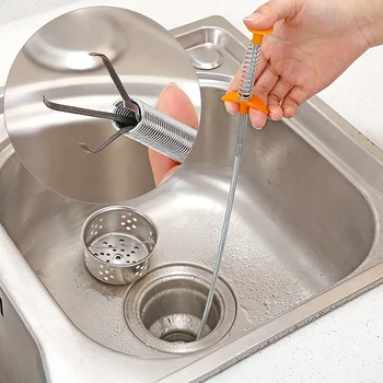 

1pc Household PP Stainless Steel Sewer Dredger Kitchen Bathroom Hair Hair Cleaner Crossing Easily Good Toughness Sewer Dredger