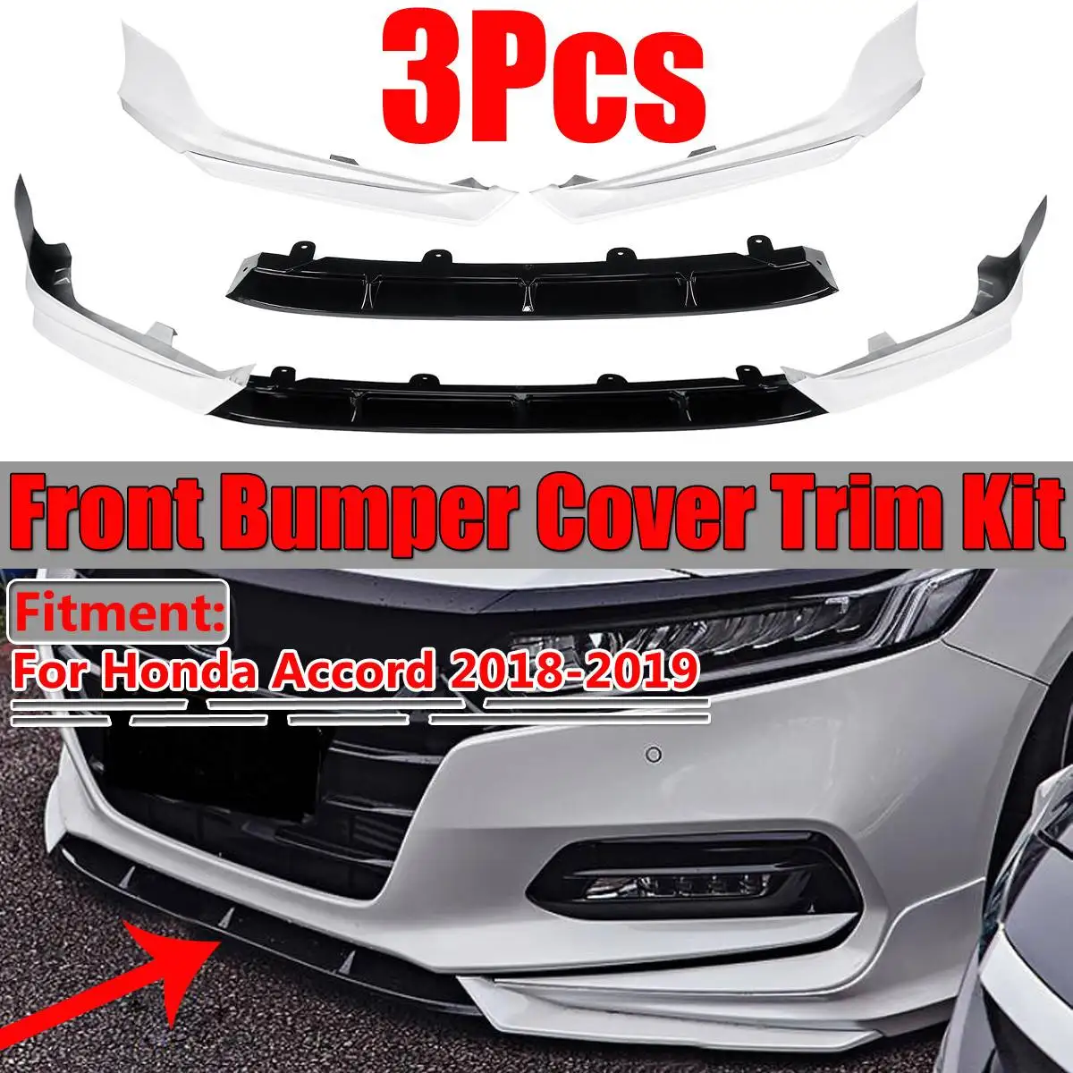 For Honda Accord 2018-19 Carbon Fiber Style Front Bumper Front Lip Cover Kit 4pc For Honda Accord 2018-19 Carbon Fiber Style Front Bumper Front Lip Cover Kit 4pc