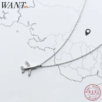 

WANTME Genuine 100% 925 Sterling Silver Fashion Pave CZ Aircraft Airplane Pendant Necklace for Women Accessories Girlfriend Gift