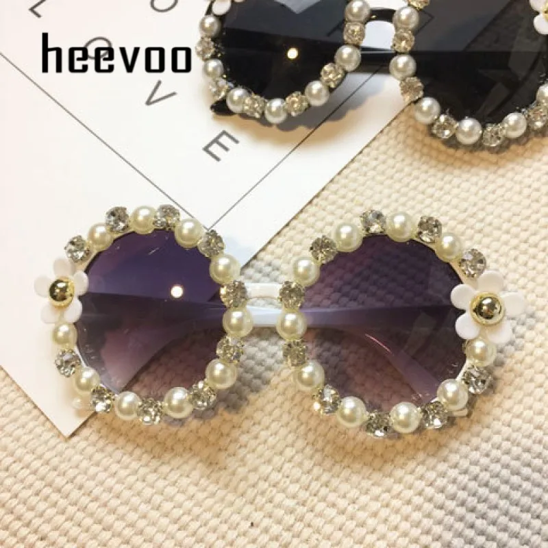 perlas de diamantes,mujer Magníficas gafas de sol redondas perlas de diamantes,mujer Magníficas gafas de sol redondas
