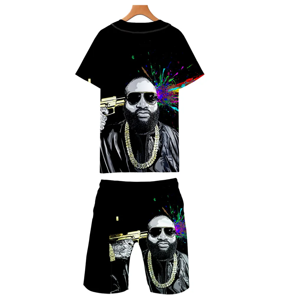 Rick Ross/мужские майки для баскетбола+ шорты, комплект, лето, Повседневная рубашка с принтом, Homme, короткий мужской костюм, комплекты, плюс размер, Прямая поставка