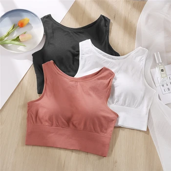 

Women Tank Fashion Tops Stretch Crop Top Female Gather Padded Halter Short Tank Top 3 Solid Color Sleeveless Camisoles Lingerie
