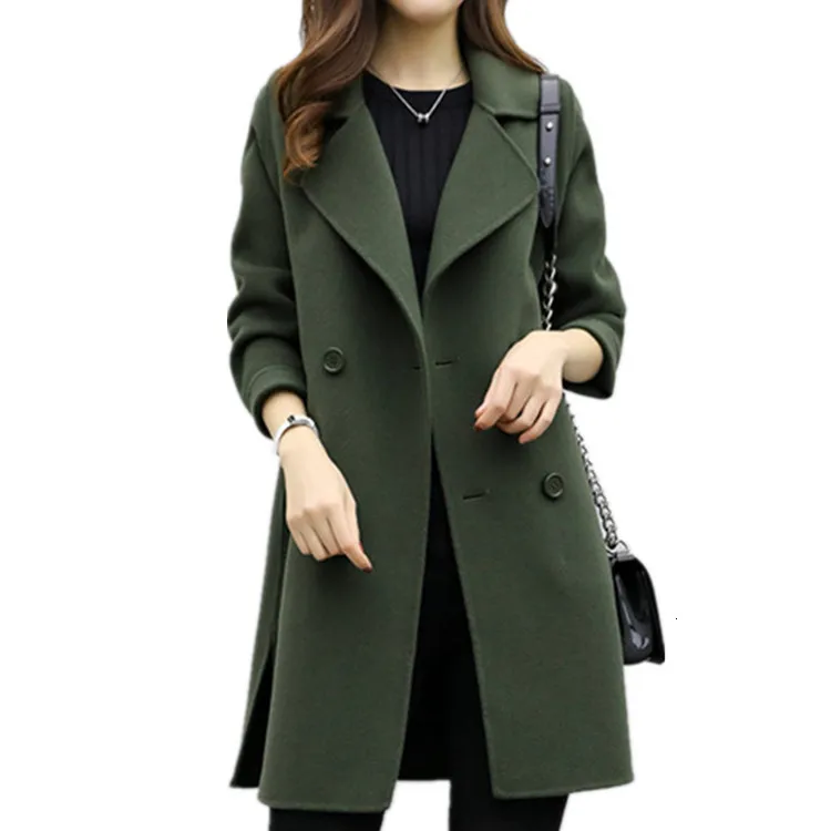 Свободного размера плюс, теплое шерстяное длинное зимнее пальто с отложным воротником, регулируемый пояс, шерстяное пальто для женщин, Офисная и рабочая одежда, элегантная