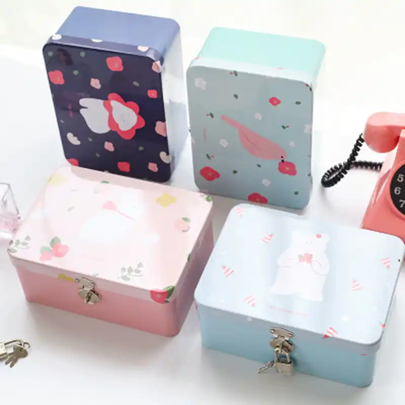 Creative Lockable Storage Box Cartoon Desktop With Lock Multifunctional Iron Box Bedroom Student Storage Box Small Iron Box|Storage Boxes & Bins| - AliExpress