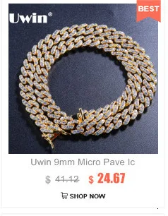 UWIN 13 мм микро проложить зубец кубинские цепи ожерелья модные хип хоп полный Iced Out кубического циркония ювелирные изделия для мужчин и женщин